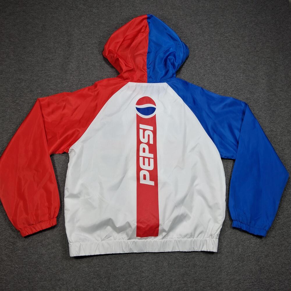 Pepsi Jacket Womens Medium Red White Blue Hooded Full Zip Logo Windbreaker - Picture 2 of 16